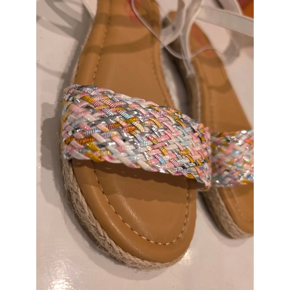Jellypop Kids Woven Espadrille Sandals White Multi Color Metallic Size 4 Flat